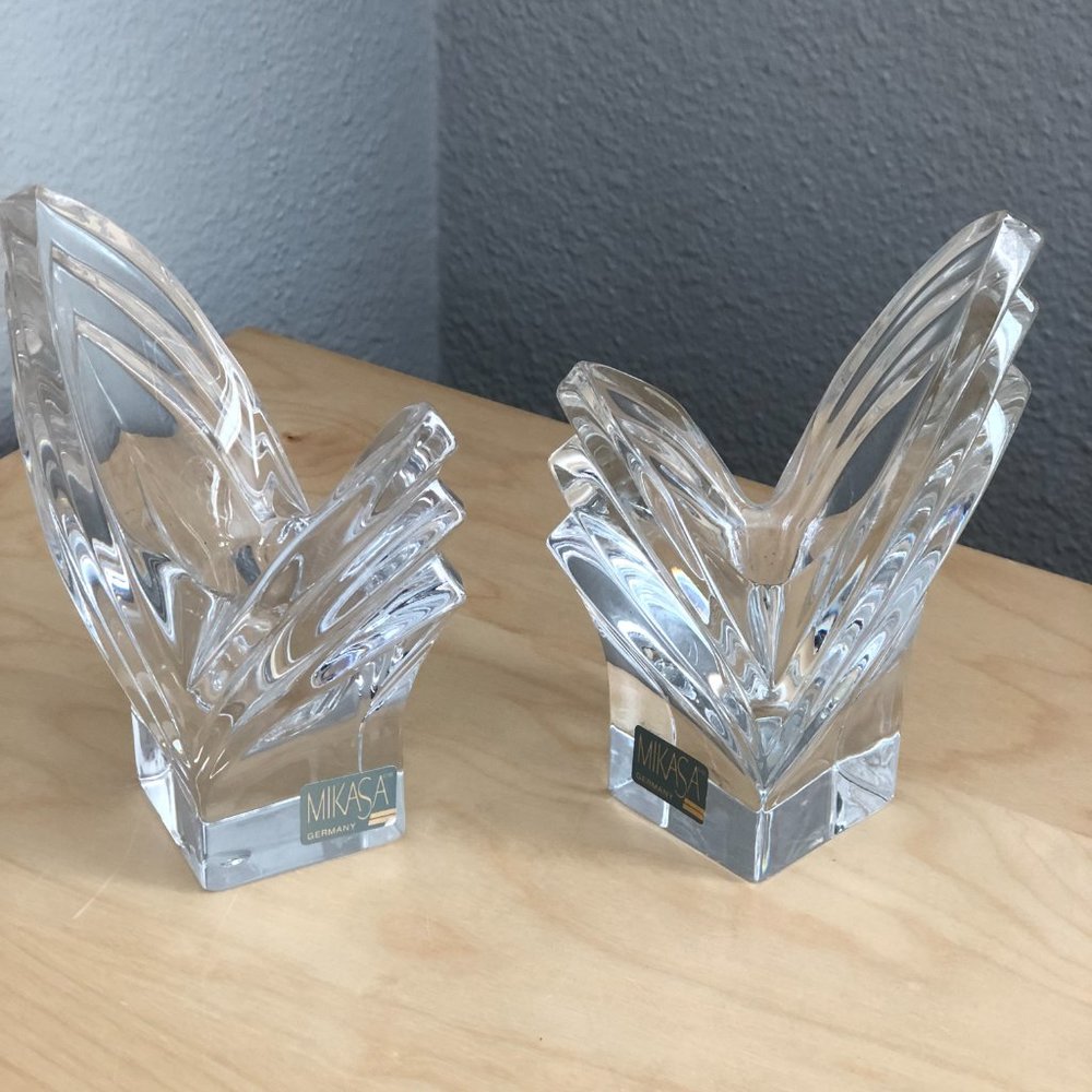 Vintage MIKASA Germany Art Deco Style Weighty Crystal Candle Holders